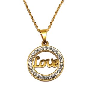 Love Anhänger mit Zirkonia und Kette aus Edelstahl