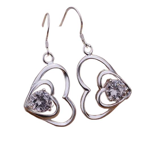 Herz Ohrhänger mit Zirkoniastein 925 Silber – Bild 3