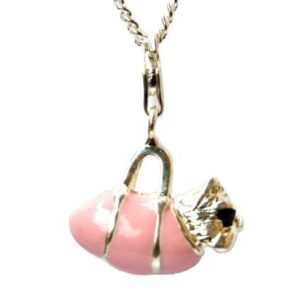 Charm Anhänger Emaille rosa Hund in Handtasche